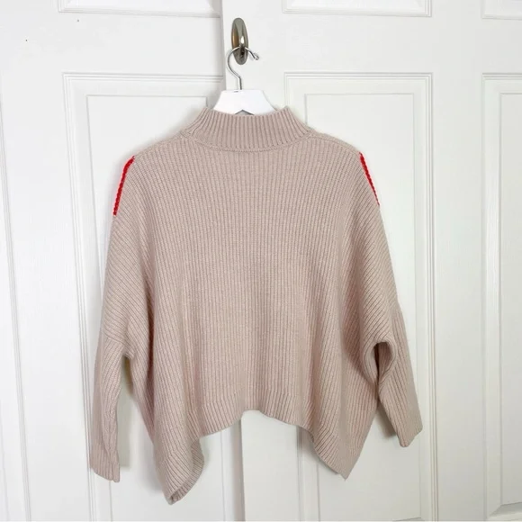 Ted Baker Gorgiey Chevron Stripe Mock Neck Sweater Blush Orange Wool Blend Sz M - Picture 6 of 10